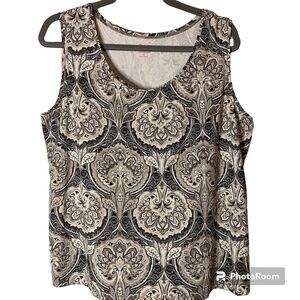 212 Collection Sleeveless Shirt XL Abstract Navy Blue Cream Tank Top Cruise Wear